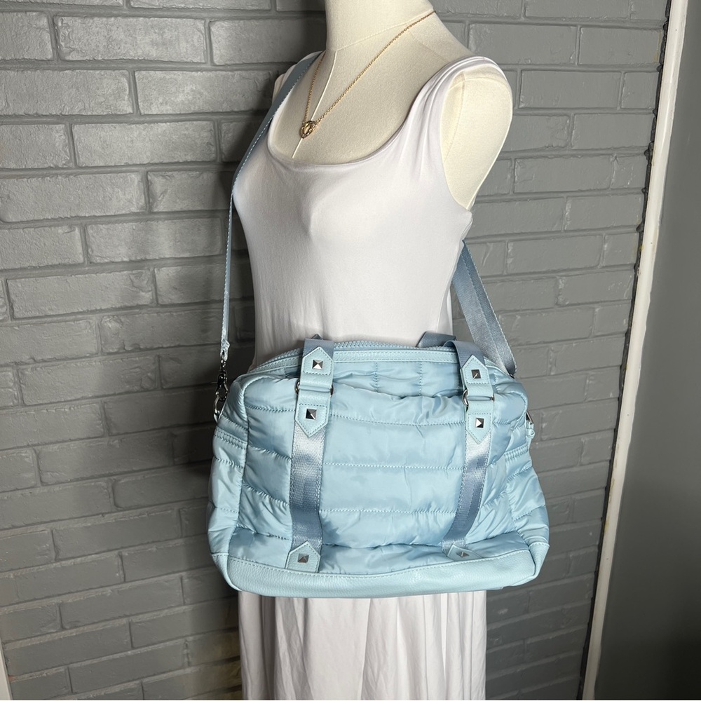 CYNTHIA ROWLEY Light Blue Nylon Channel Weekender - Picture 4 of 16